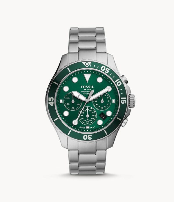 Fossil Men’s Chronograph Quartz Stainless Steel Green Dial 46mm Watch FS5726
