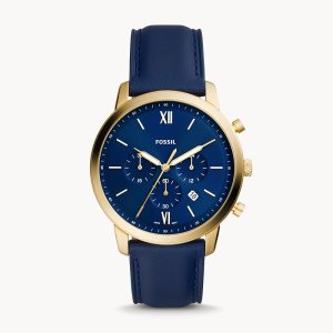 Fossil Men’s Chronograph Quartz Leather Strap Blue Dial 44mm Watch FS5790