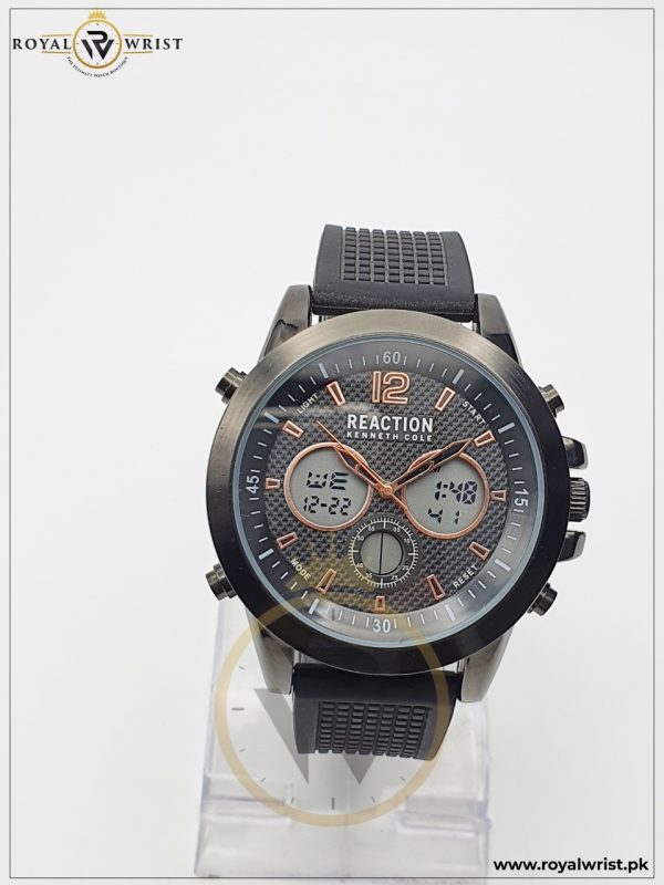 Kenneth Cole Reaction Men’s Quartz Digital-Analog Silicone Strap Black Dial 47mm Watch RK50088001