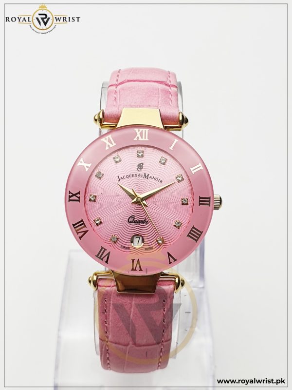 Jacques du Manoir Women’s Swiss made Quartz Leather Strap Pink Dial 33mm Watch 50634-2