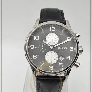 Hugo Boss Men’s Quartz Leather Strap Black Dial 44mm Watch 1512632/4