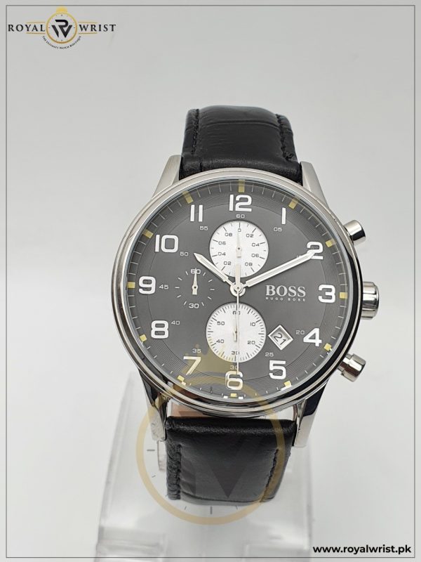 Hugo Boss Men’s Quartz Leather Strap Black Dial 44mm Watch 1512632/4