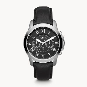 Fossil Men’s Chronograph Quartz Leather Strap Black Dial 44mm Watch FS4812