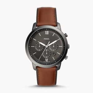 Fossil Men’s Chronograph Quartz Leather Strap Gray Dial 44mm Watch FS5512