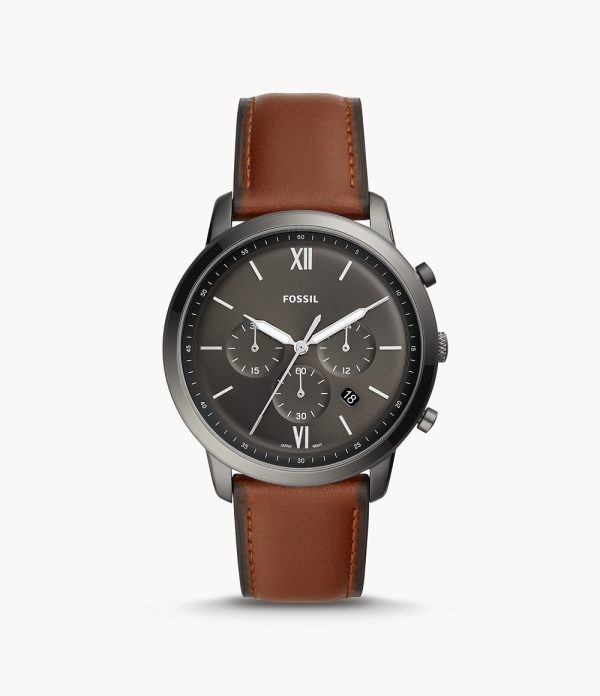 Fossil Men’s Chronograph Quartz Leather Strap Gray Dial 44mm Watch FS5512