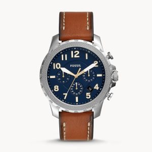 Fossil Men’s Quartz Leather Strap Blue Dial 46mm Watch FS5602