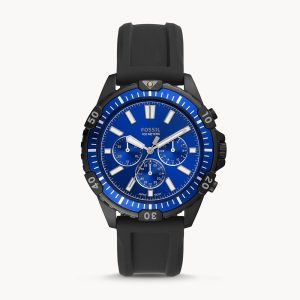 Fossil Men’s Quartz Silicone Strap Blue Dial 44mm Watch FS5695
