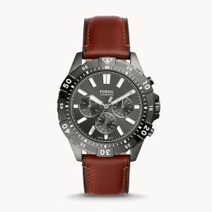 Fossil Men’s Chronograph Quartz Leather Strap Gray Dial 44mm Watch FS5770