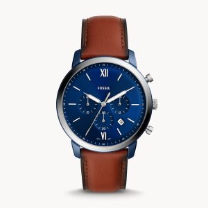 Fossil Men’s Quartz Leather Strap Blue Dial 44mm Watch FS5791