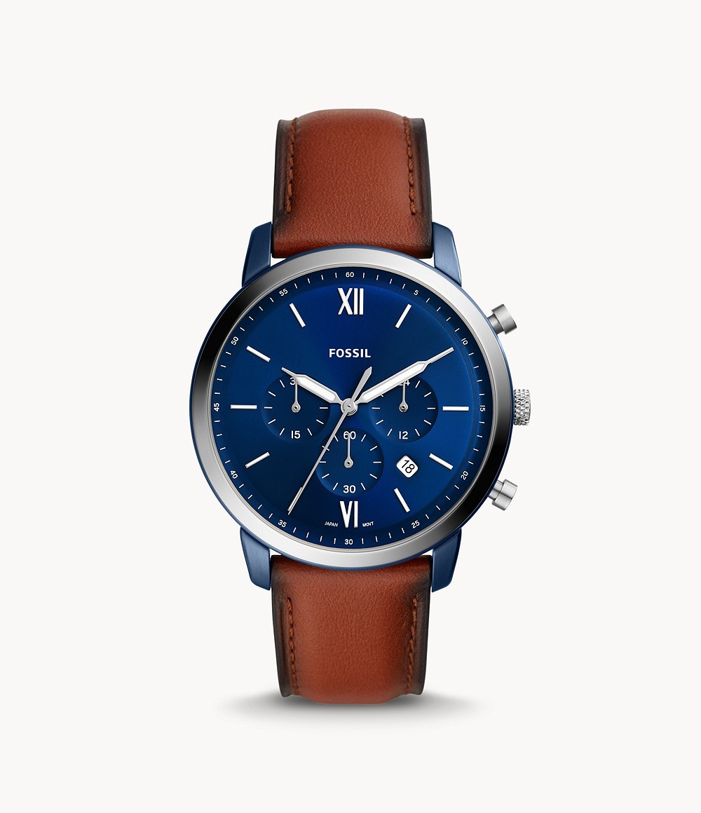 Blue leather cheap strap watch mens