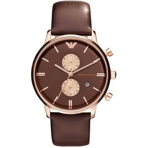 Emporio Armani Men’s Quartz Leather Strap Brown Dial 40mm Watch AR0387