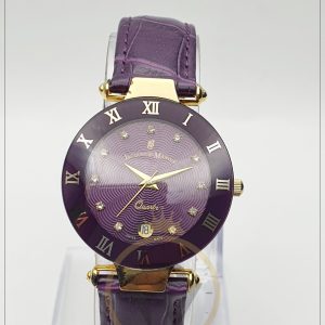 Jacques du Manoir Women’s Swiss made Quartz Leather Strap Purple Dial 33mm Watch 50635-2