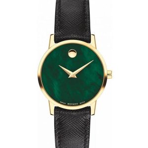 Movado Women’s Quartz Swiss Made Leather Strap Green Mother of Pearl Dial 28mm Watch 0607423