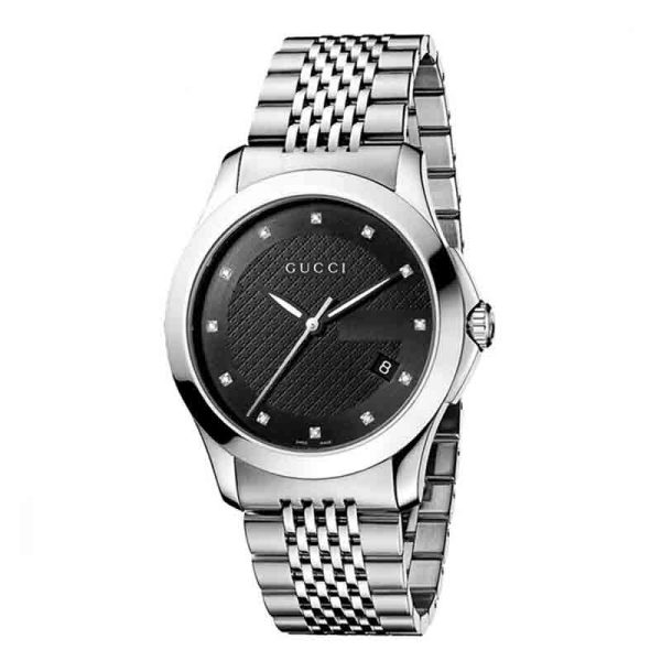 Gucci Men’s Swiss Made Quartz Stainless Steel Black Dial 38mm Watch YA126405