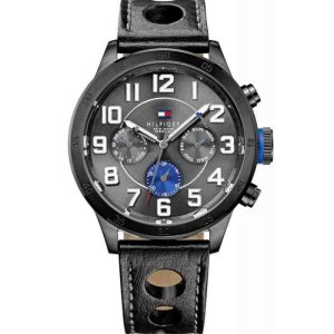 Tommy Hilfiger Men’s Quartz Leather Strap Grey Dial 46mm Watch 1791051