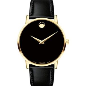 Movado Men’s Quartz Swiss Made Leather Strap Black Dial 40mm Watch 0607271