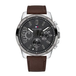 Tommy Hilfiger Men’s Quartz Leather Strap Grey Dial 48mm Watch 1791562