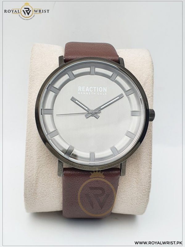 Reaction Kenneth Cole Men’s Leather Strap Grey Dial 44mm Watch KCR0700/3
