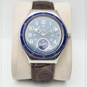 Swatch Men’s Swiss Made Leather Strap Blue Dial 40mm Watch YPS420G