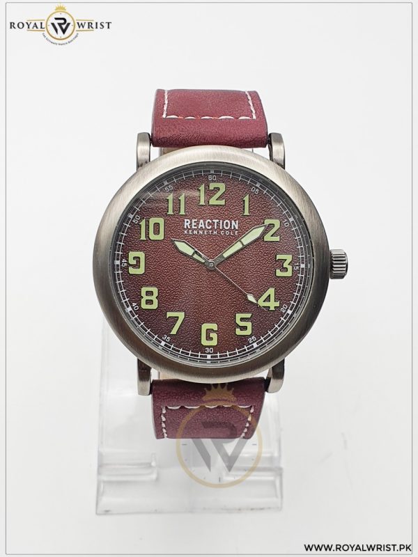 Reaction Kenneth Cole New York Men’s Leather Strap Maroon Dial 47mm Watch KCR133P004