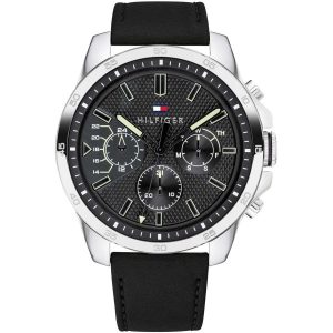 Tommy Hilfiger Men’s Quartz Leather Strap Black Dial 46mm Watch 1791563