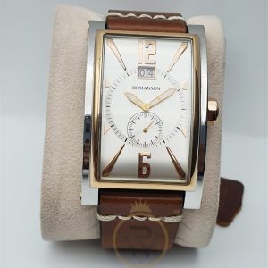 Romanson Men’s Swiss Made Quartz Leather Strap Silver Dial 34mm Watch RD3093