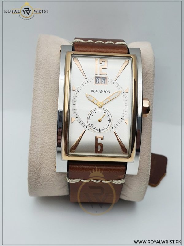 Romanson Men’s Swiss Made Quartz Leather Strap Silver Dial 34mm Watch RD3093