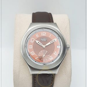 Swatch Men’s Swiss Made Leather Strap Brown Dial 40mm Watch YPS417