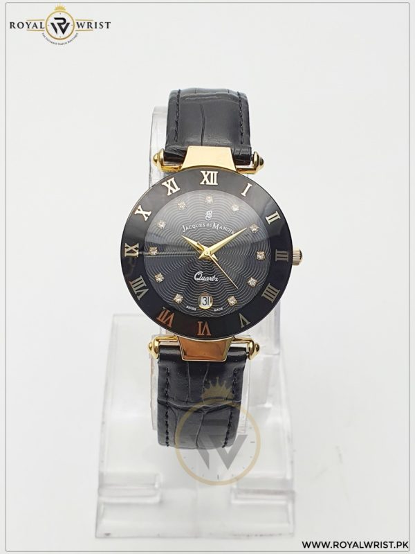 Jacques du Manoir Women’s Swiss made Quartz Leather Strap Black Dial 33mm Watch 50634/1