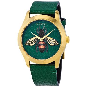 Gucci Unisex Swiss Made Quartz Leather Strap Emerald Green (Bee Motif) Dial 38mm Watch YA1264065