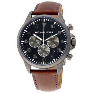 Michael Kors Men’s Quartz Brown Leather Strap Black Dial 45mm Watch MK8536