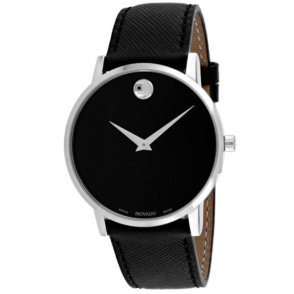 Movado Men’s Quartz Swiss Made Leather Strap Black Dial 40mm Watch 0607194