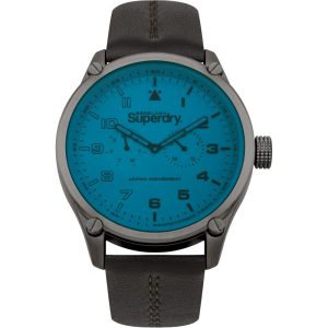 Superdry Men's Quartz Leather Strap Blue Dial 48mm Watch SYG208UBR