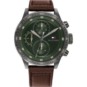 Tommy Hilfiger Men’s Quartz Leather Strap Green Dial 46mm Watch 1791809