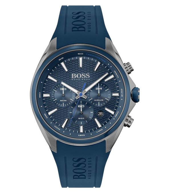 Hugo Boss Men’s Quartz Silicone Strap Blue Dial 46mm Watch 1513856