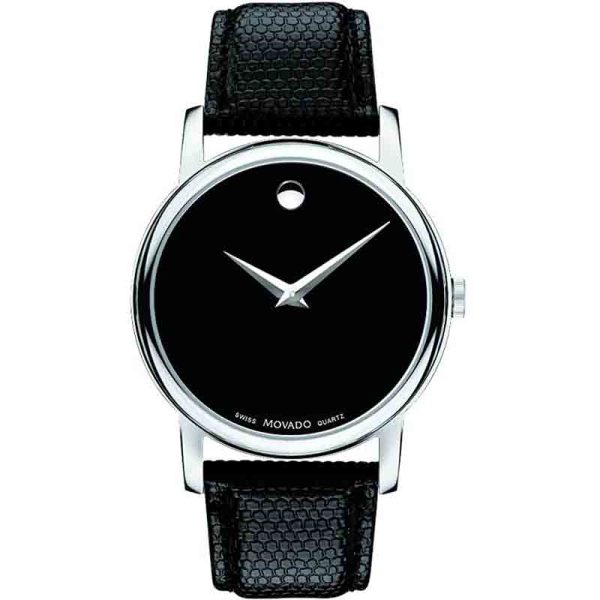 Movado Men’s Quartz Swiss Made Leather Strap Black Dial 38mm Watch 2100002