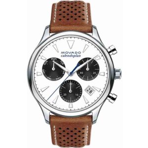 Movado Men’s Swiss Made Quartz Leather Strap White Dial 43mm Watch 3650008