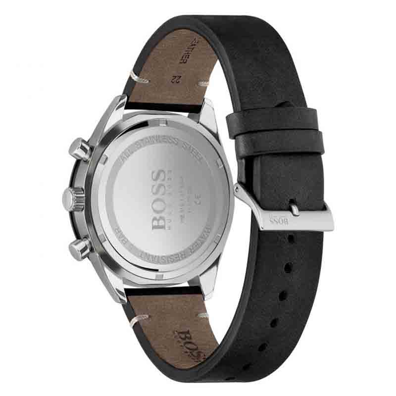 Hugo Boss Men\'s 44mm Black Leather – Dial 1513864 Watch Strap Quartz