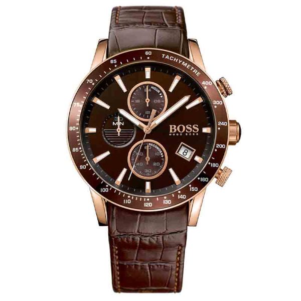 Hugo BOSS Men's Chronograph Quartz Leather Strap Brown Dial 44mm Watch 1513392