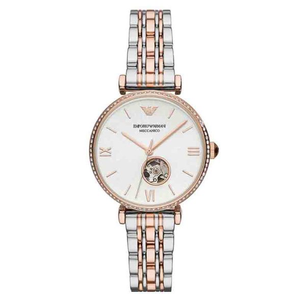 Emporio Armani Women’s Automatic Stainless Steel White Open Heart Dial 34mm Watch AR60019