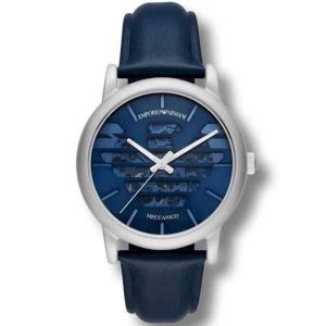 Emporio Armani Men’s Automatic Leather Strap Blue Dial 43mm Watch AR60030