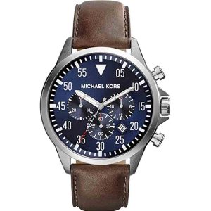 Michael Kors Men’s Chronograph Quartz Leather Strap Blue Dial 45mm Watch MK8362