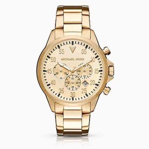 Michael Kors Men's Chronograph Quartz Stainless Steel Gold Dial 45mm Watch MK8491
