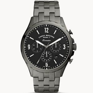 Fossil Men’s Chronograph Analog Quartz Stainless Steel Black Dial 46mm Watch FS5606