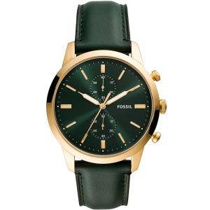 Fossil Men’s Chronograph Quartz Green Leather Strap Green Dial 44mm Watch FS5599