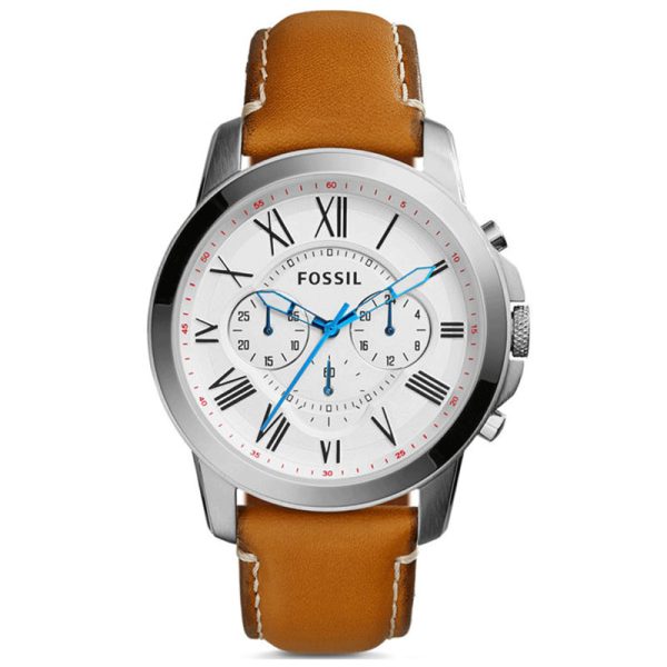 Fossil Men’s Chronograph Quartz Brown Leather Strap White Dial 43mm Watch FS5060