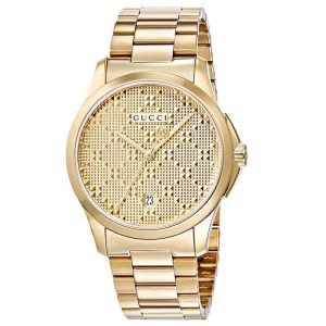 Gucci Unisex Swiss Made Quartz Stainless Steel Gold Dial 38mm Watch YA126461