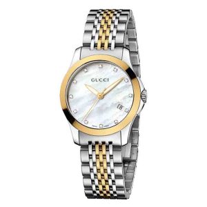 Gucci Women’s Swiss Made Quartz Stainless Steel Mother of Pearl Dial 27mm Watch YA126513