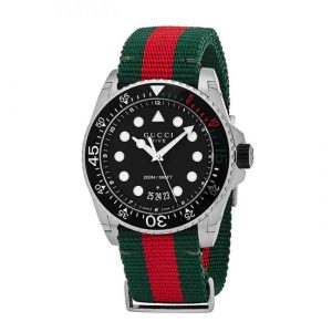 Gucci Men’s Swiss Made Quartz Nylon Strap Black Dial 45mm Watch YA136209