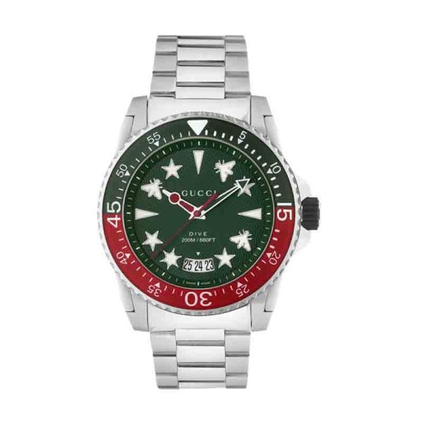 Gucci Men’s Swiss Made Quartz Stainless Steel Green Dial 45mm Watch YA136222